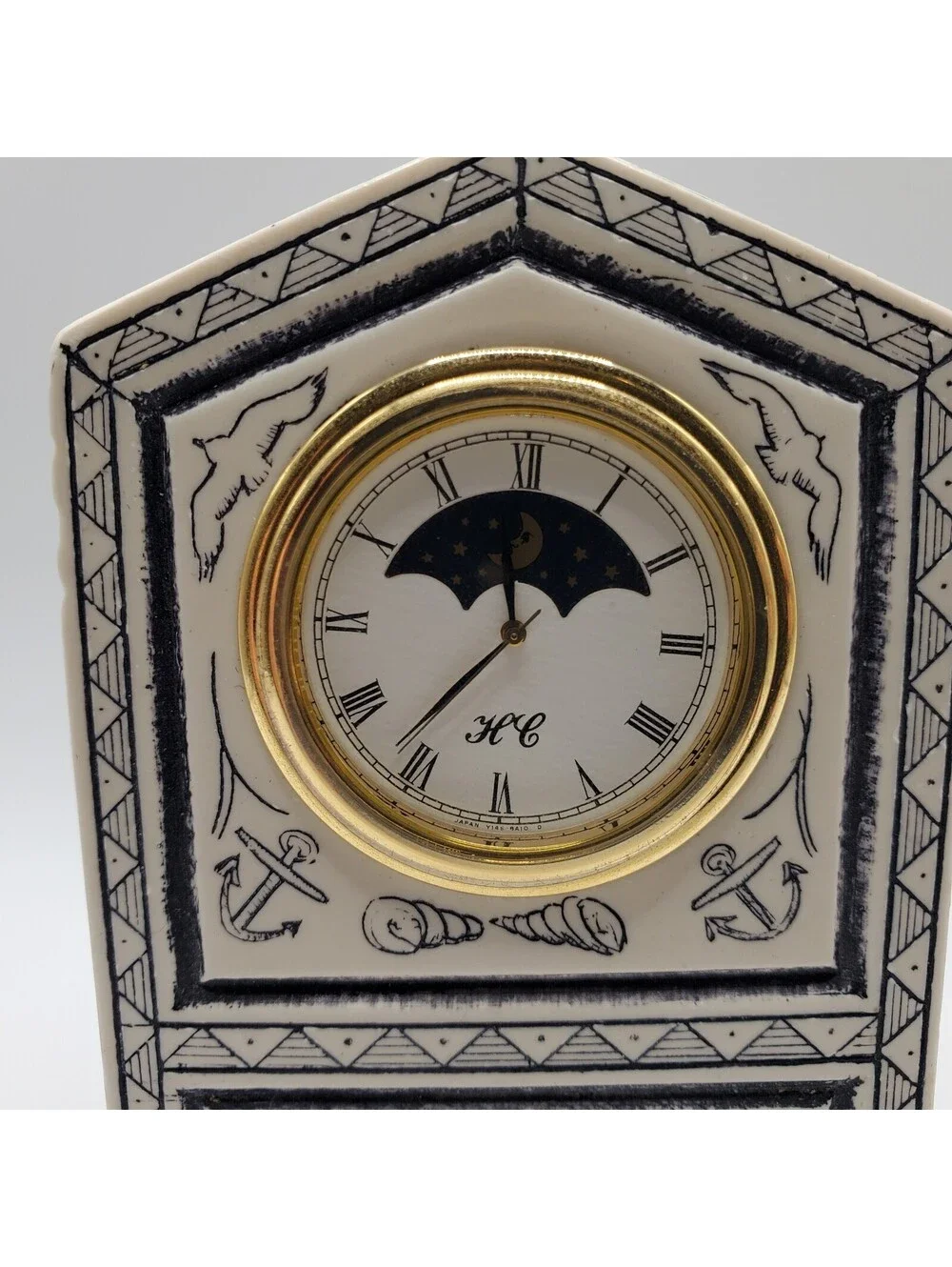 Quartz Nautical  Design Moonphase Desk Clock For Parts Or Repair